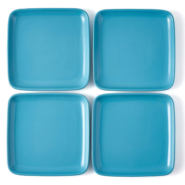 Orren Ellis 10" Square Ceramic Plate Set Of 4, Cute Square White